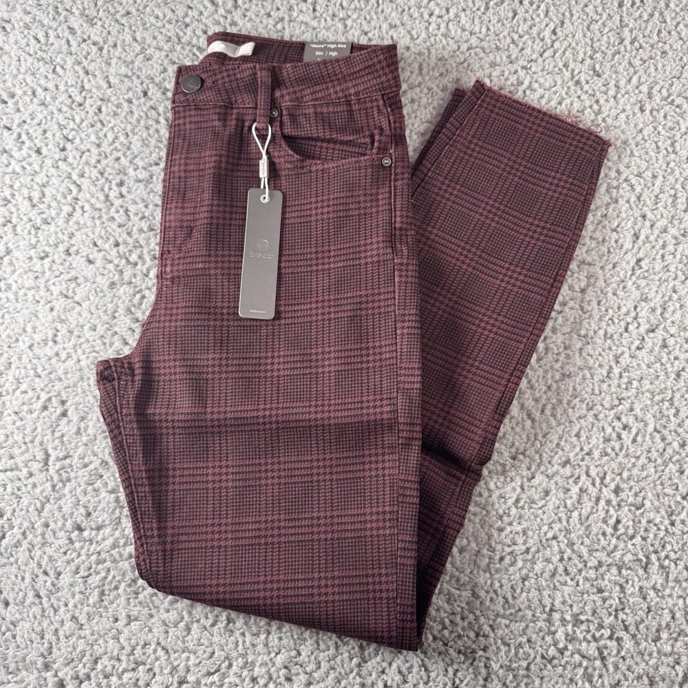 TRACTR MONA Purple Black Plaid High Rise Stretch Cut Off Crop Jean Size 6/28 NWT
